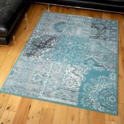 Duck Egg Traditional Patchwork Living Room Rug -Carpet Discount Store 1572 bs33 2 5B2 5D