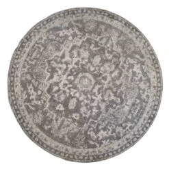 Round Circle Faded Distressed Grey Oriental Rug