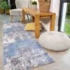 Modern Blue Abstract Distressed Runner Rug