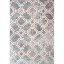 Modern Grey Blush Trellis Living Room Rug