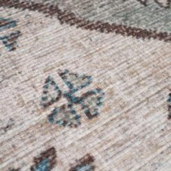 Vintage Greige Teal Washable Runner - Saxe -Carpet Discount Store Everyday Saxe Detail 12 2