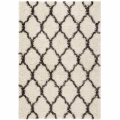 Cream Moroccan Trellis Shaggy Rug