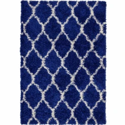 Navy Moroccan Trellis Shaggy Rug