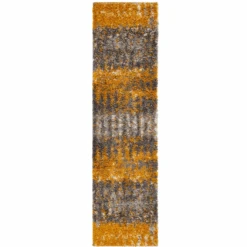 Ochre Distressed Textured Shaggy Runner Rug