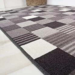 Black Blocks Washable Rug -Carpet Discount Store Hagan Black Close Up Diamond Geometric Black Grey Machine Washable Non Slip Kitchen Bathroom Hallway Runner Colourful Durable Mat Rug