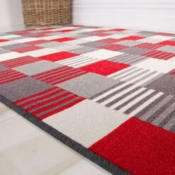 Red Grey Geometric Washable Rug -Carpet Discount Store Hagan Red Above Design Patchwork Grey Red Machine Washable Non Slip Kitchen Bathroom Hallway Runner Colourful Durable M zps4zldo2pu 5B2 5D
