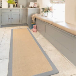 Grey Cotton Border Natural Jute Area Rug -Carpet Discount Store JulietteGreyCottonBorderJute PlainWovenRunnerKitchenRugadjustednew