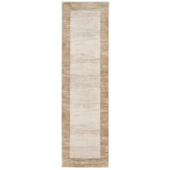 Beige Neutral Border Runner Rug