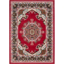 Red Traditional Medallion Living Room Rug