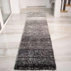 Black Stripe Shaggy Runner Rug