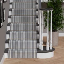 Grey Striped Stair Carpet Runner - Cut To Measure