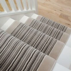 Cream Beige Stripey Stair Carpet Runner - Cut To Measure