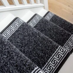 Black Border Stair Carpet Runner - Cut To Measure