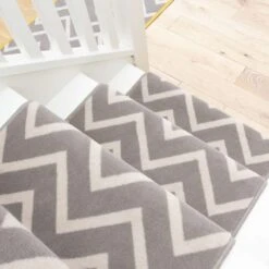 Grey Chevron Stair Carpet Runner - Cut To Measure