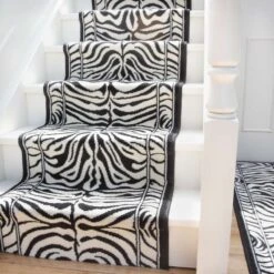 Black White Animal Print Stair Carpet Runner - Cut To Measure -Carpet Discount Store Stair Carpet 4500 BO41 Zebra Animal Priint Stair Carpet Runner Cut to Measure 5 2 5B2 5D