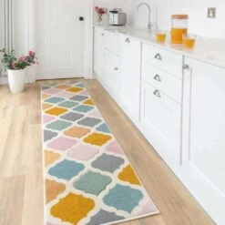 Colourful Pastel Trellis Hall Runner Rug