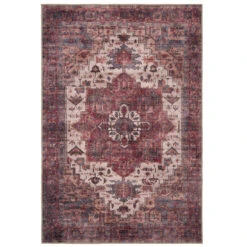 Carpet Discount Store 35 Soft Washable Traditional Burgundy Rug - Rubyana