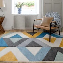 Multicolour Woven Geometric Area Rug - Angora -Carpet Discount Store angora blue 0029 5B5 5D
