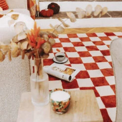 Burnt Orange Retro Checkerboard Rug - Maze Rust -Carpet Discount Store autumn campaign maze rust 05283 for web