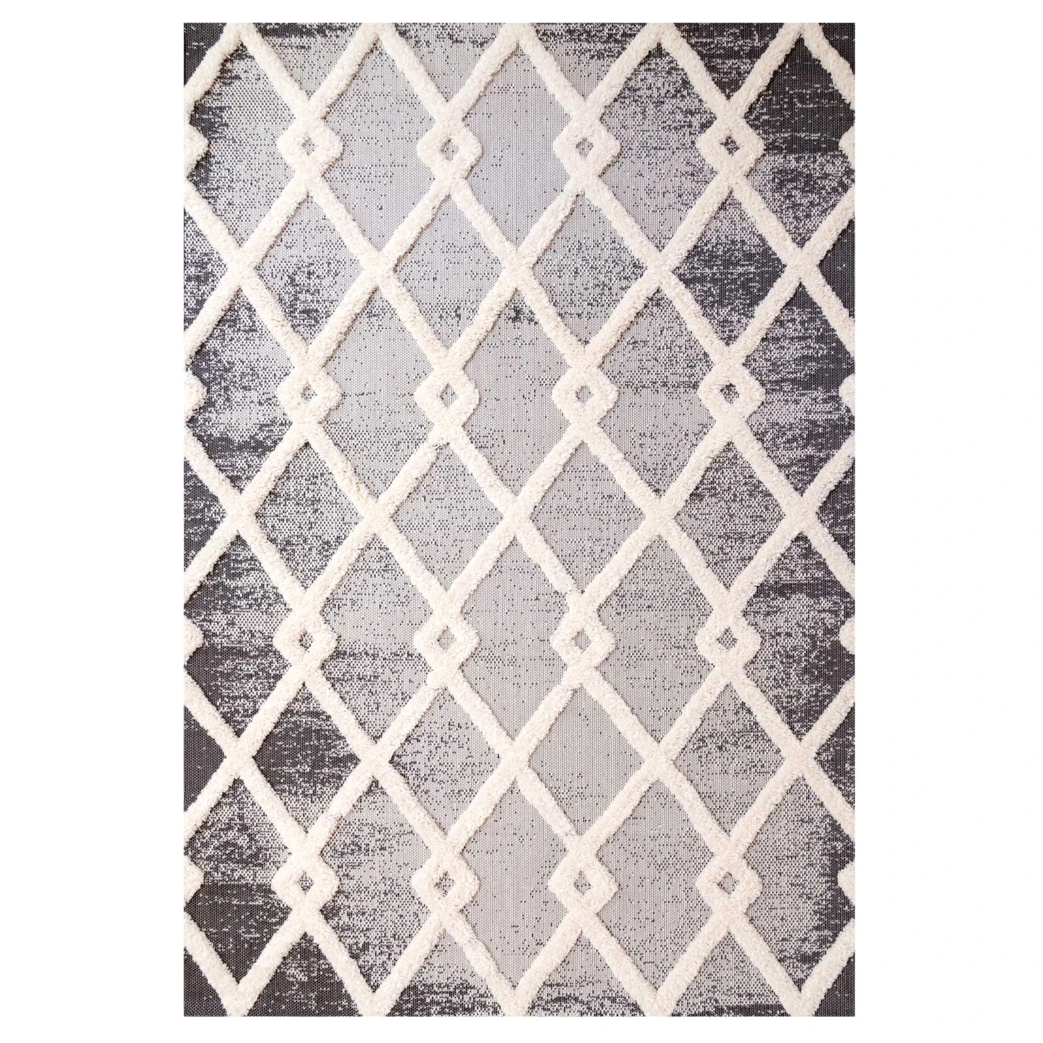 Grey Textured Trellis Indoor Outdoor Rug - Fretwork 2 Grey Textured Trellis Indoor Outdoor Rug - Fretwork - Image 2