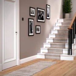 Beige Linear Bordered Area Rug - Rin -Carpet Discount Store ikaro rin RRL stair and floor final