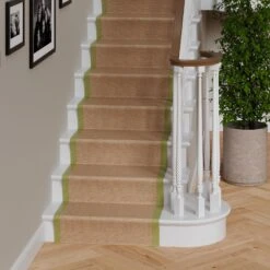 Green Jute Border Stair Carpet Runner - Juliette Green