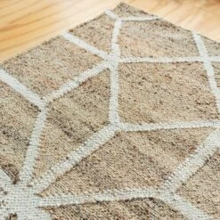 Beige Geometric Natural Jute Area Rug - Fretwork -Carpet Discount Store jute viscose 01 1326