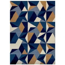 Blue Grey Modern Geometric Living Room Rugs