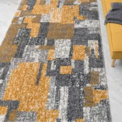 Retro Yellow Mottled Shaggy Living Room Rug -Carpet Discount Store kukoon murano cubic ochre 5B1 5D