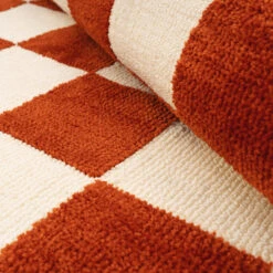 Burnt Orange Retro Checkerboard Rug - Maze Rust -Carpet Discount Store maze rust 01714