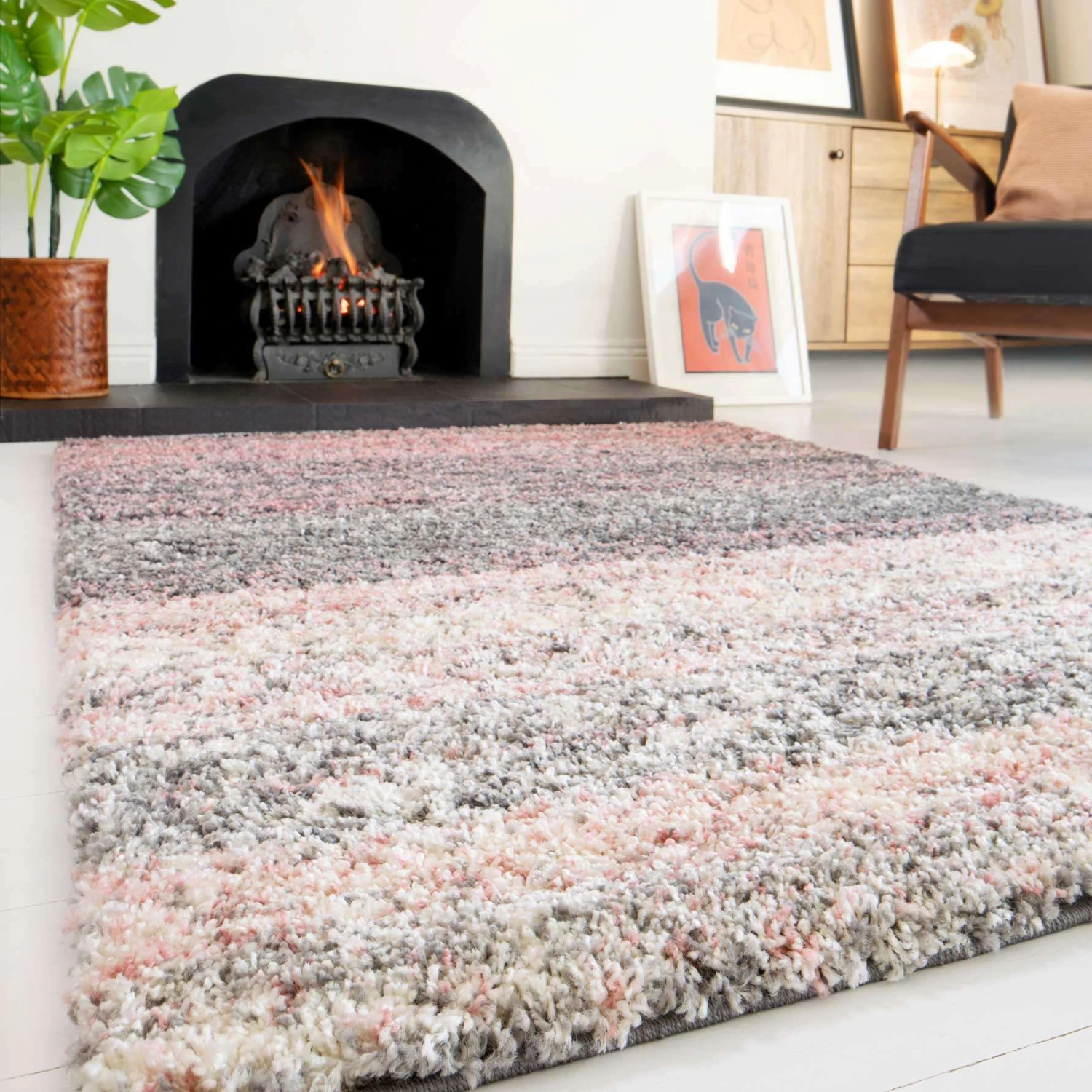 Blush Pink Stripe Shaggy Rug 3 Blush Pink Stripe Shaggy Rug - Image 3