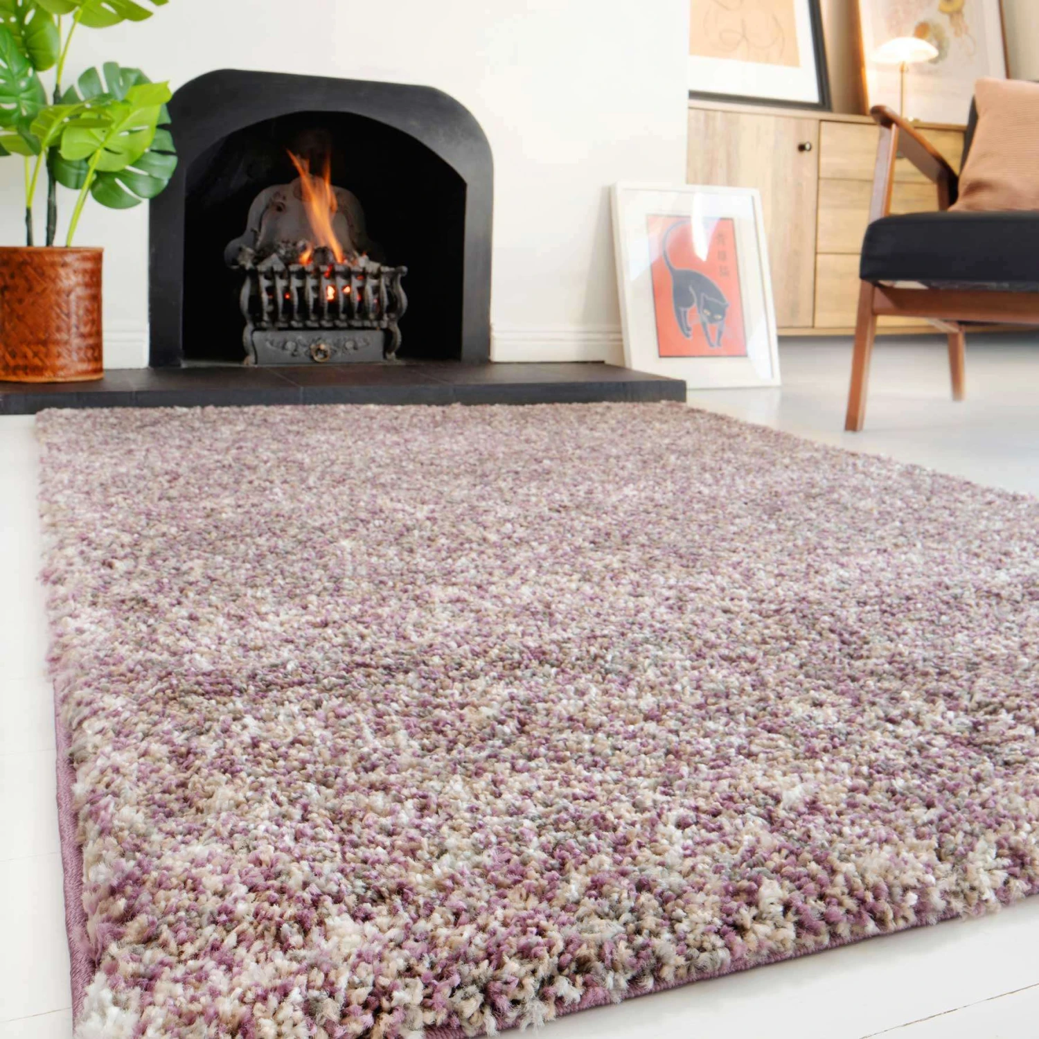 Rich Purple Mottled Shaggy Living Room Rug 3 Rich Purple Mottled Shaggy Living Room Rug - Image 3