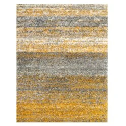 Premium Cosy Ochre Striped Shaggy Rug