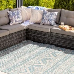 Light Blue Flatweave Indoor Outdoor Rug - Ruskin -Carpet Discount Store outdoor habitat ruskin aqua 07078 copy
