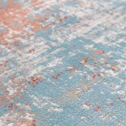 Blue Terracotta Abstract Canvas Area Rug - Rebel -Carpet Discount Store rebel terra 9220 5B2 5D