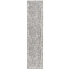 Flatwoven Washable Distressed Grey Bordered Runner - Grand