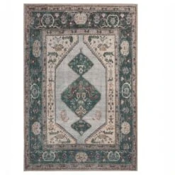 Flatwoven Washable Green Bordered Area Rug - Anton