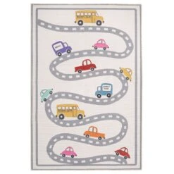 Flatwoven Washable Car Roads Kids Rug - Beep
