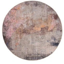 Flatwoven Washable Distressed Multicolour Circle Rug - Carrie