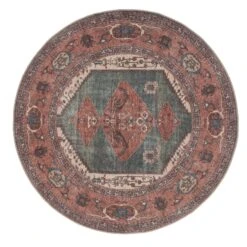 Flatwoven Washable Distressed Terracotta Circle Rug