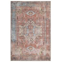 Carpet Discount Store 57 Flatwoven Washable Distressed Terracotta Aztec Boho Rug - Yana