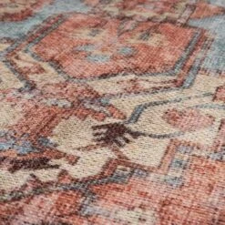 Flatwoven Washable Distressed Terracotta Aztec Runner - Yana -Carpet Discount Store renuu yana terra RR bedroom willow cottage for web 5B3 5D