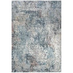 Soft Modern Blue Distressed Abstract Bedroom Rugs - Minuet