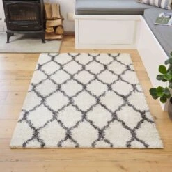 Cream Moroccan Trellis Shaggy Runner Rug -Carpet Discount Store shaggy 20scandi 20rug 20 1 5B4 5D