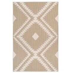 Beige Geometric Loop Pile Rug