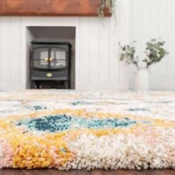 Super Soft Abstract Moroccan Shaggy Rug - Bella -Carpet Discount Store traveller bella multi 1908 5B4 5D